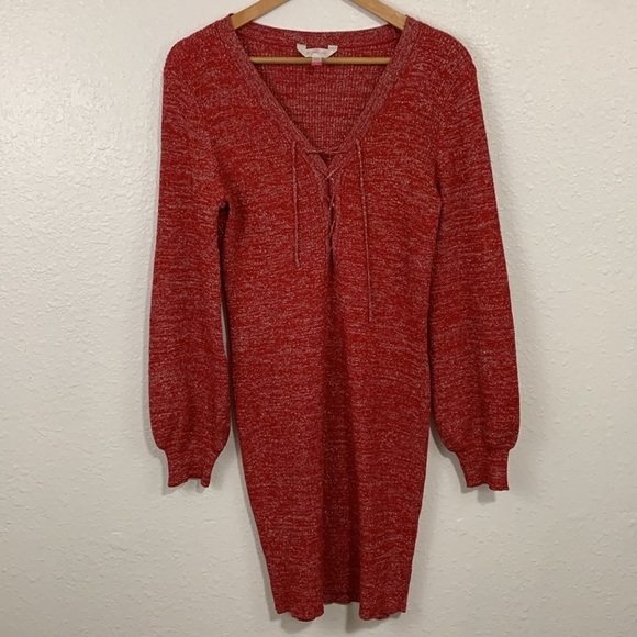 No Boundaries Red Silver Shimmery Holiday Sweater Dress Size XXL - Picture 1 of 5